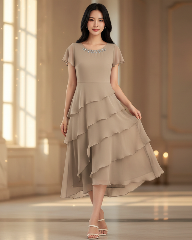 Festliches Chiffonkleid mit Stufenrock - Ansicht 1
