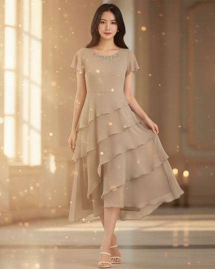 Festliches Chiffonkleid mit Stufenrock - Ansicht 3