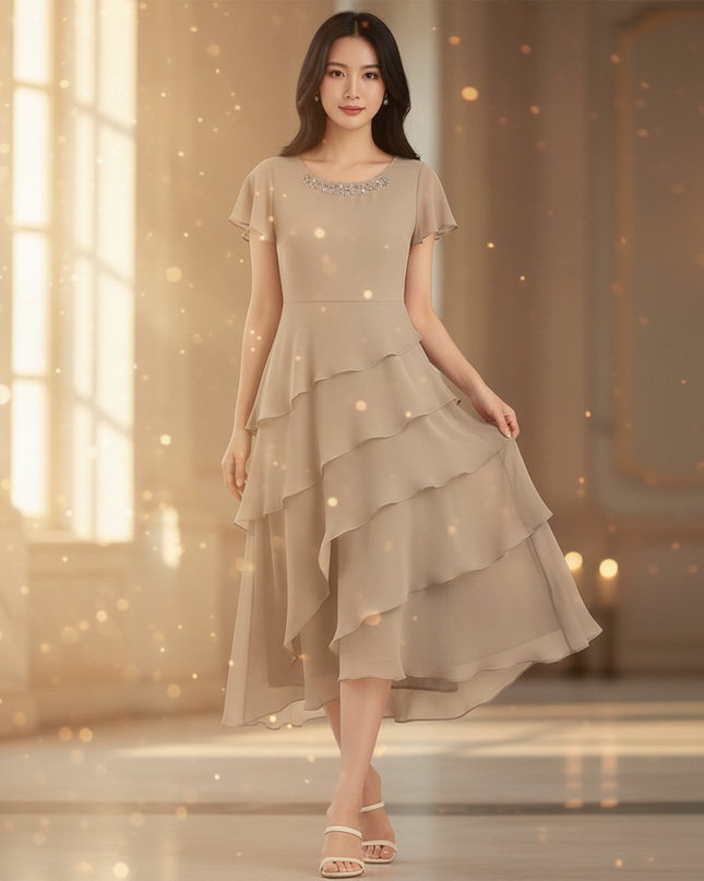 Festliches Chiffonkleid mit Stufenrock - Ansicht 3