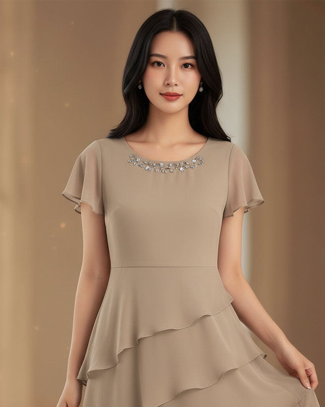 Festliches Chiffonkleid mit Stufenrock - Ansicht 4