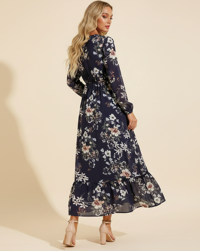 Blaues Chiffonkleid mit Blumenmuster - Ansicht 2