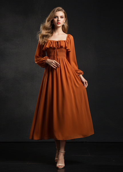 Empire Chiffonkleid Orange & Romantic - Ansicht 1