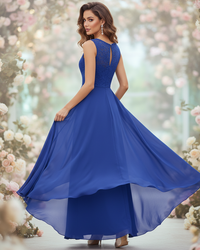 Blaues Chiffonkleid mit feiner Spitze - Ansicht 2