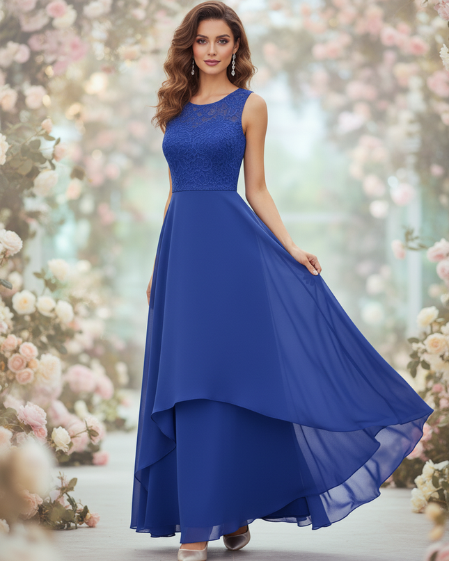 Blaues Chiffonkleid mit feiner Spitze - Ansicht 3