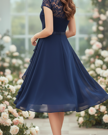 Chiffonkleid in Blau mit feiner Spitze - Ansicht 2