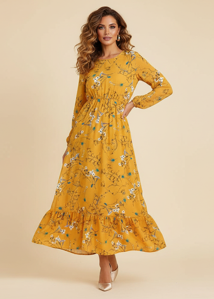 Leichtes langes Chiffonkleid in Gelb - Ansicht 1