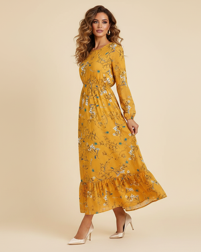 Leichtes langes Chiffonkleid in Gelb - Ansicht 3
