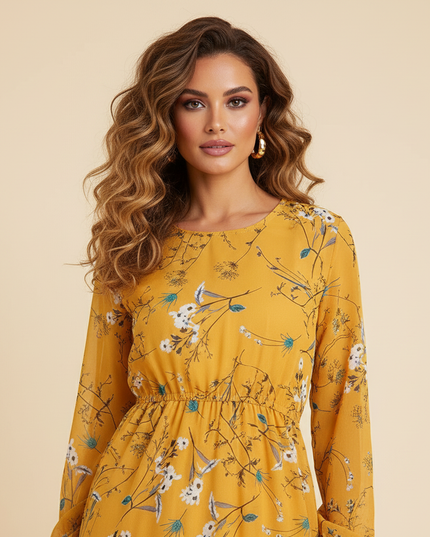 Leichtes langes Chiffonkleid in Gelb - Ansicht 4