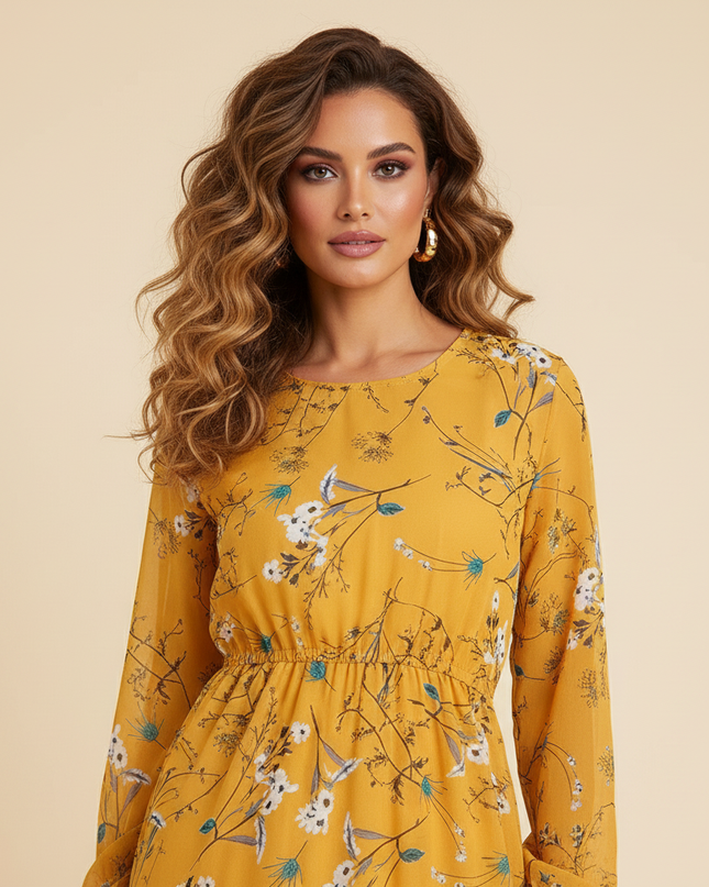 Leichtes langes Chiffonkleid in Gelb - Ansicht 4
