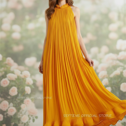 Gelbes bodenlanges Kleid mit Neckholder - Ansicht 1