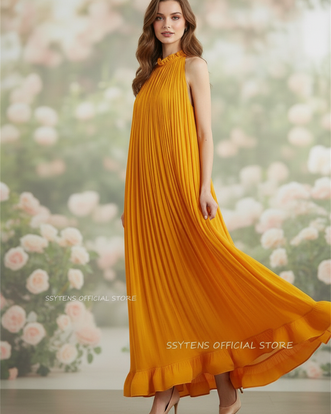 Gelbes bodenlanges Kleid mit Neckholder - Ansicht 3