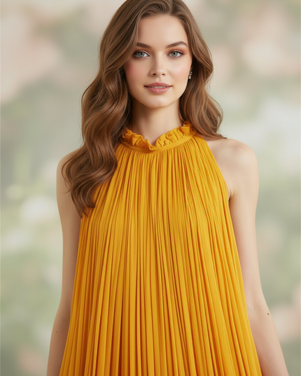 Gelbes bodenlanges Kleid mit Neckholder - Ansicht 4