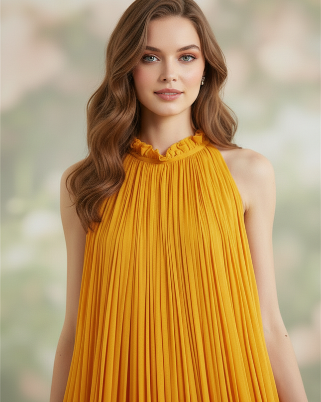 Gelbes bodenlanges Kleid mit Neckholder - Ansicht 4