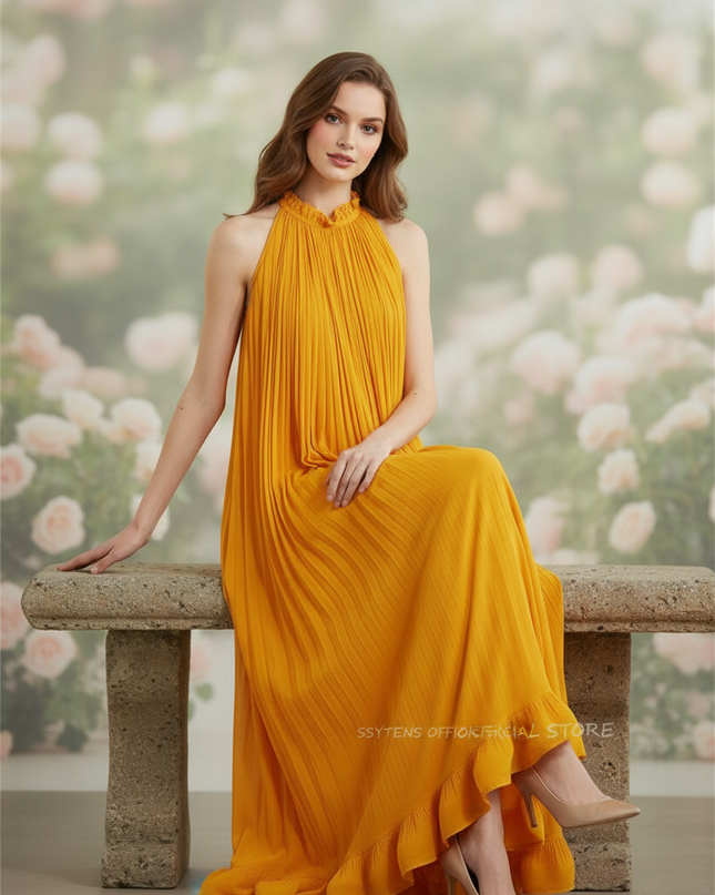 Gelbes bodenlanges Kleid mit Neckholder - Ansicht 5