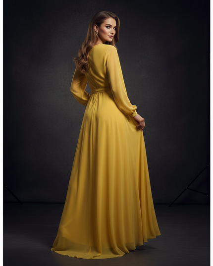 Gelbes Abendkleid mit elegantem Schlitz - Ansicht 2