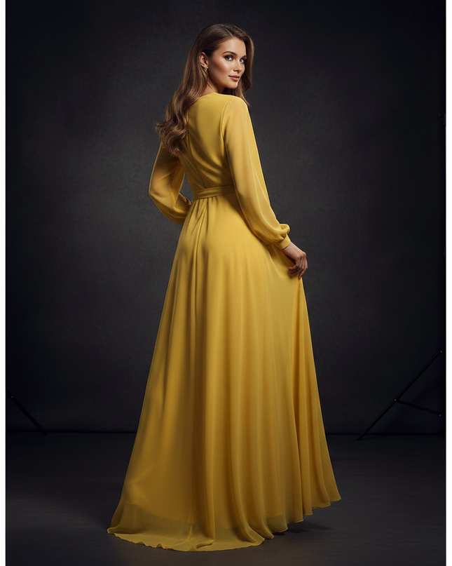 Gelbes Abendkleid mit elegantem Schlitz - Ansicht 2