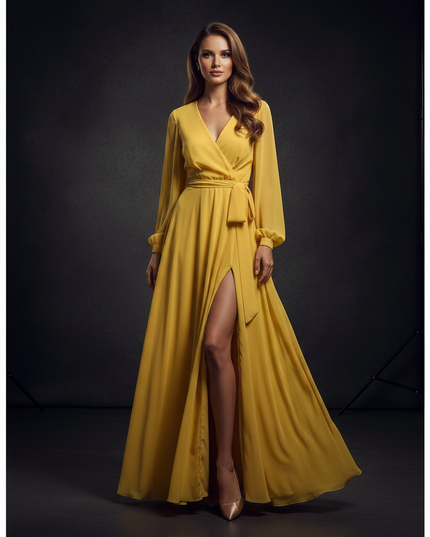 Gelbes Abendkleid mit elegantem Schlitz - Ansicht 3