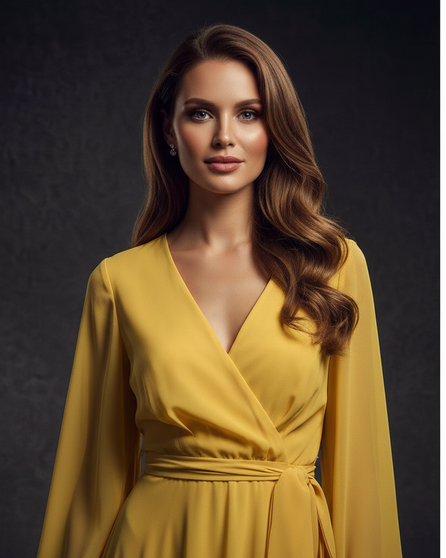 Gelbes Abendkleid mit elegantem Schlitz - Ansicht 4