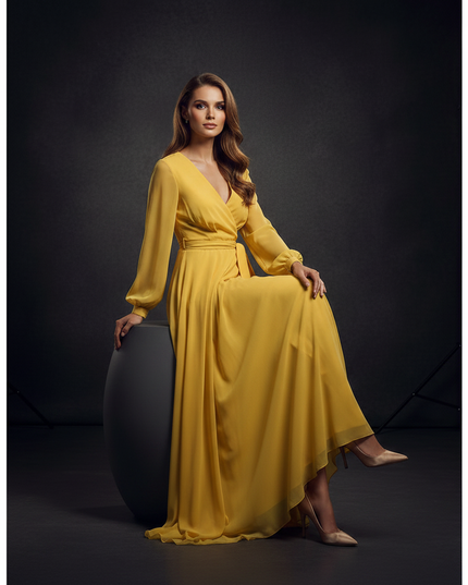 Gelbes Abendkleid mit elegantem Schlitz - Ansicht 5