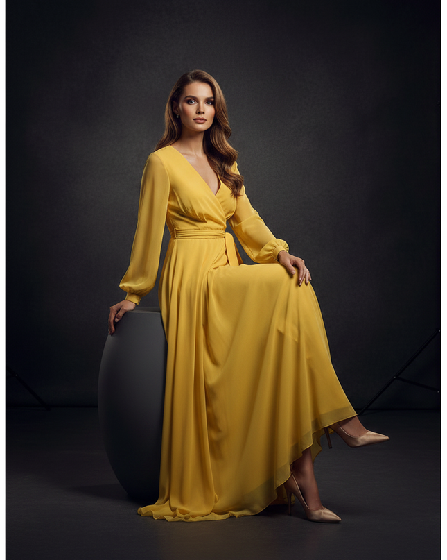 Gelbes Abendkleid mit elegantem Schlitz - Ansicht 5