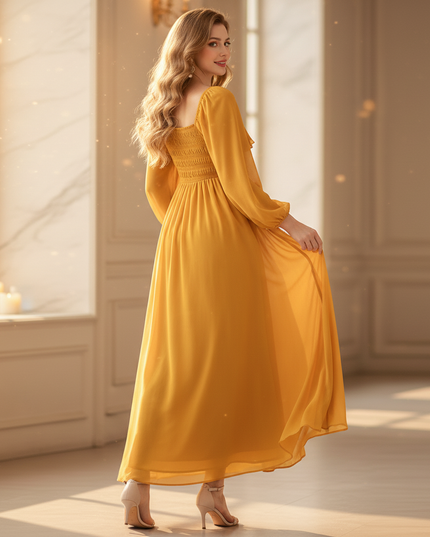 Gelbes langes Chiffonkleid - Ansicht 2