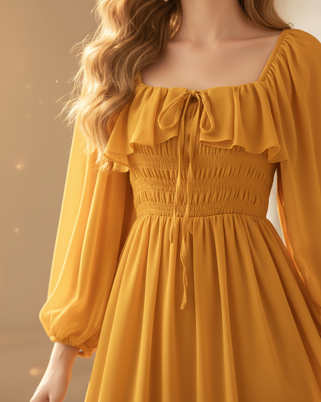 Gelbes langes Chiffonkleid - Ansicht 4