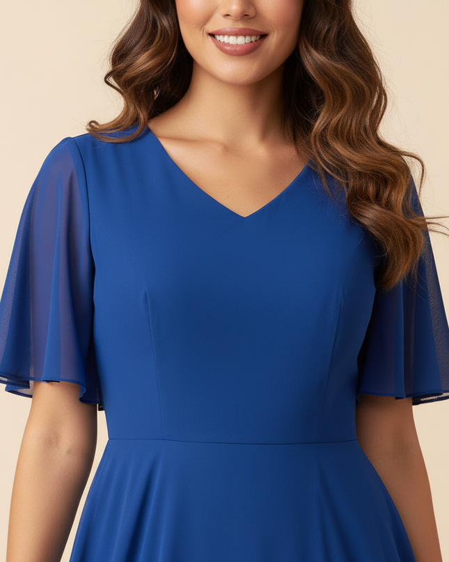 Blaues langes Kleid mit V-Ausschnitt - Ansicht 4