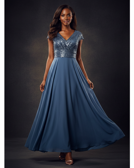 Blaues kurzes Kleid mit Pailletten - Ansicht 1