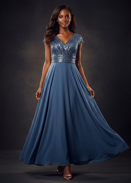 Blaues kurzes Kleid mit Pailletten - Ansicht 1