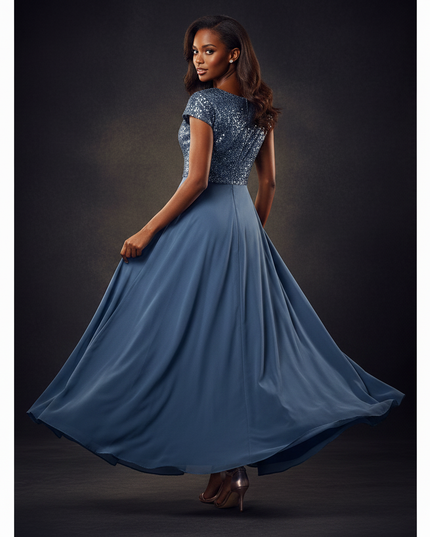 Blaues kurzes Kleid mit Pailletten - Ansicht 2
