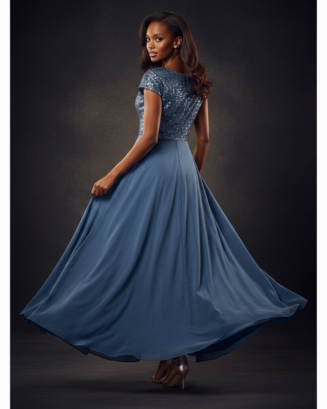 Blaues kurzes Kleid mit Pailletten - Ansicht 2