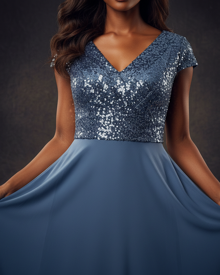 Blaues kurzes Kleid mit Pailletten - Ansicht 4