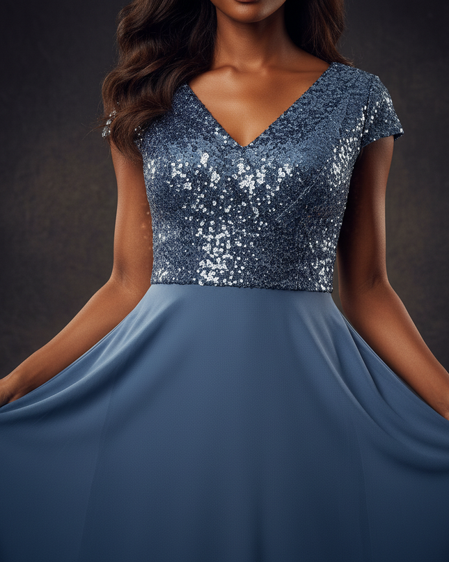 Blaues kurzes Kleid mit Pailletten - Ansicht 4