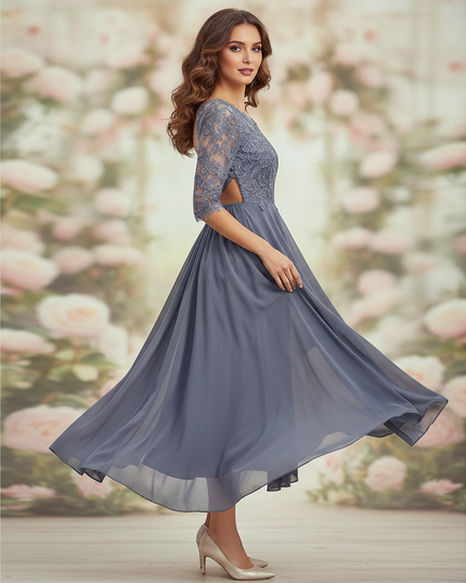 Graues Kleid mit feiner Spitze - Ansicht 1
