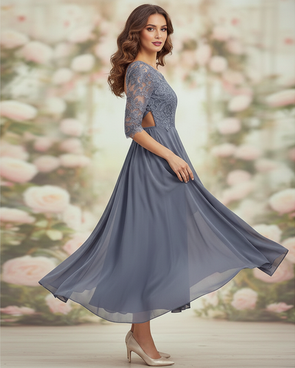 Graues Kleid mit feiner Spitze - Ansicht 3