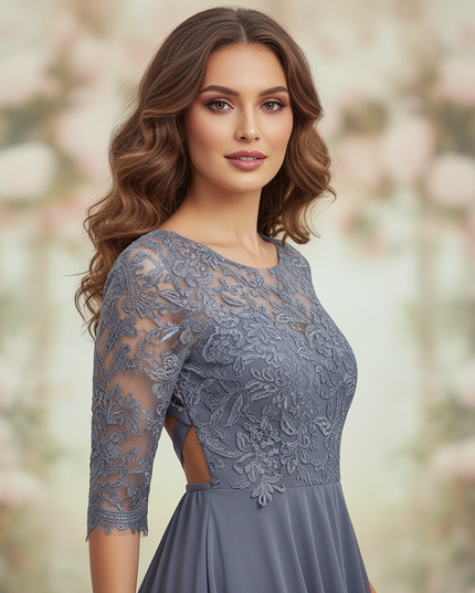 Graues Kleid mit feiner Spitze - Ansicht 4