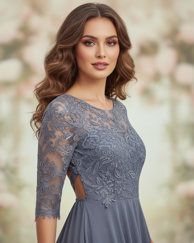 Graues Kleid mit feiner Spitze - Ansicht 4