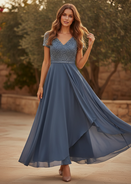 Graues langes Chiffonkleid - Ansicht 1