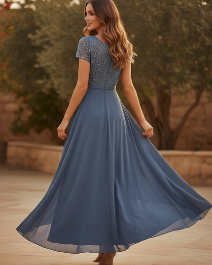 Graues langes Chiffonkleid - Ansicht 2