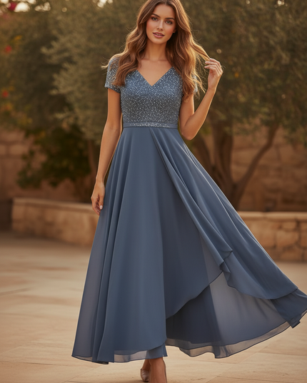 Graues langes Chiffonkleid - Ansicht 3
