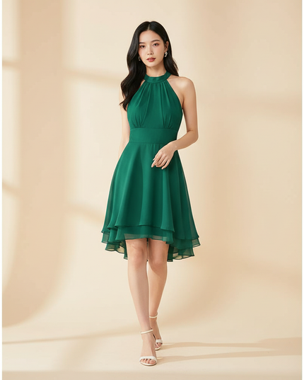 Gruenes kurzes Kleid mit Neckholder - Ansicht 1