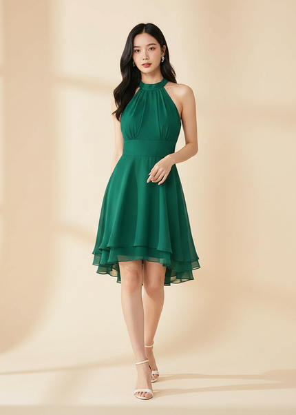 Gruenes kurzes Kleid mit Neckholder - Ansicht 1