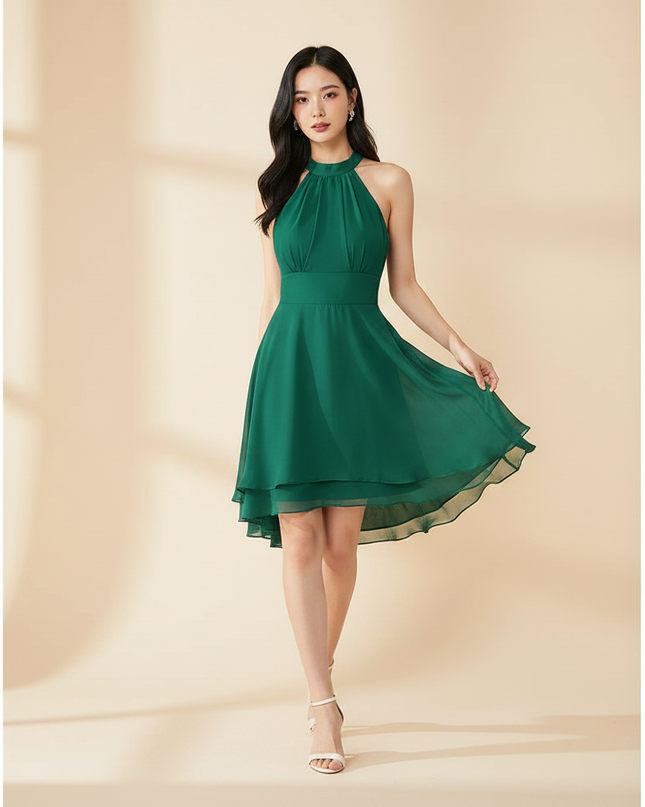 Gruenes kurzes Kleid mit Neckholder - Ansicht 3