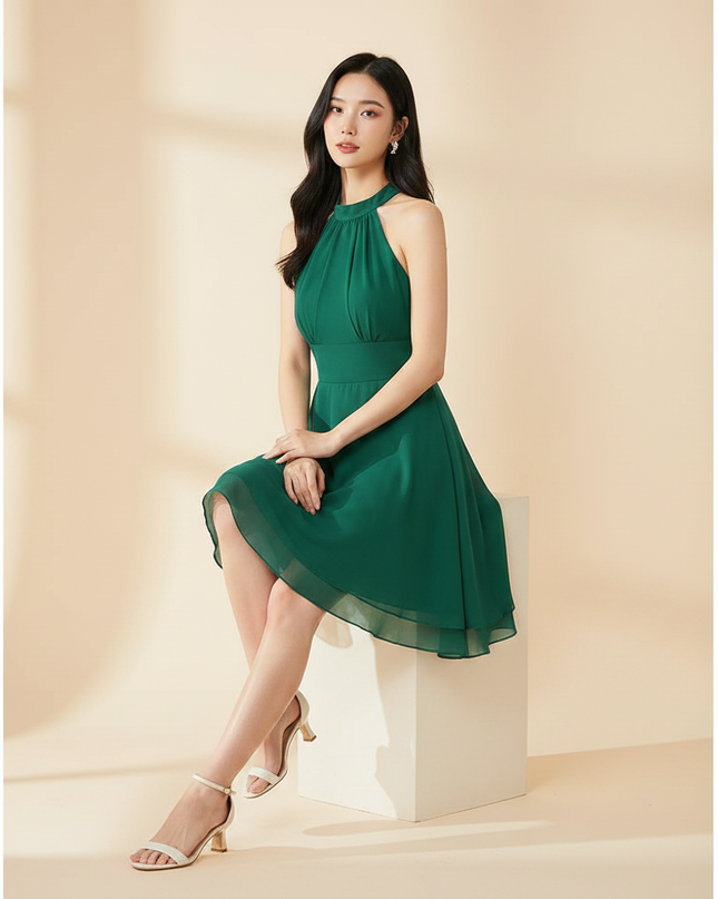 Gruenes kurzes Kleid mit Neckholder - Ansicht 5
