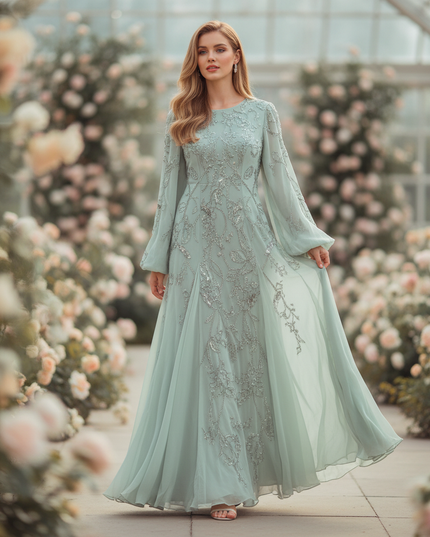 Festliches langes Chiffonkleid in Gruen - Ansicht 1