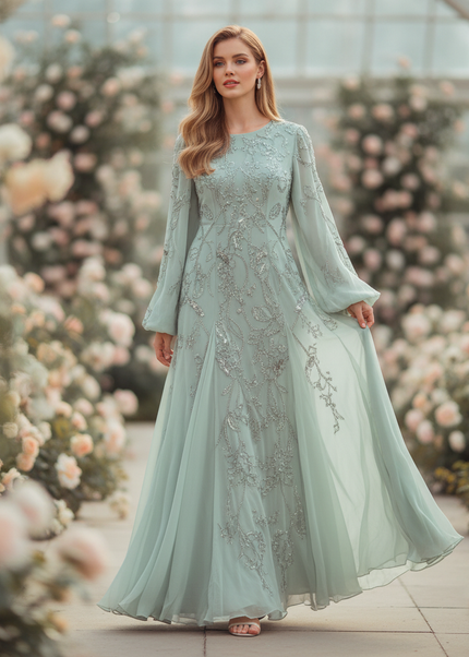Festliches langes Chiffonkleid in Gruen - Ansicht 1