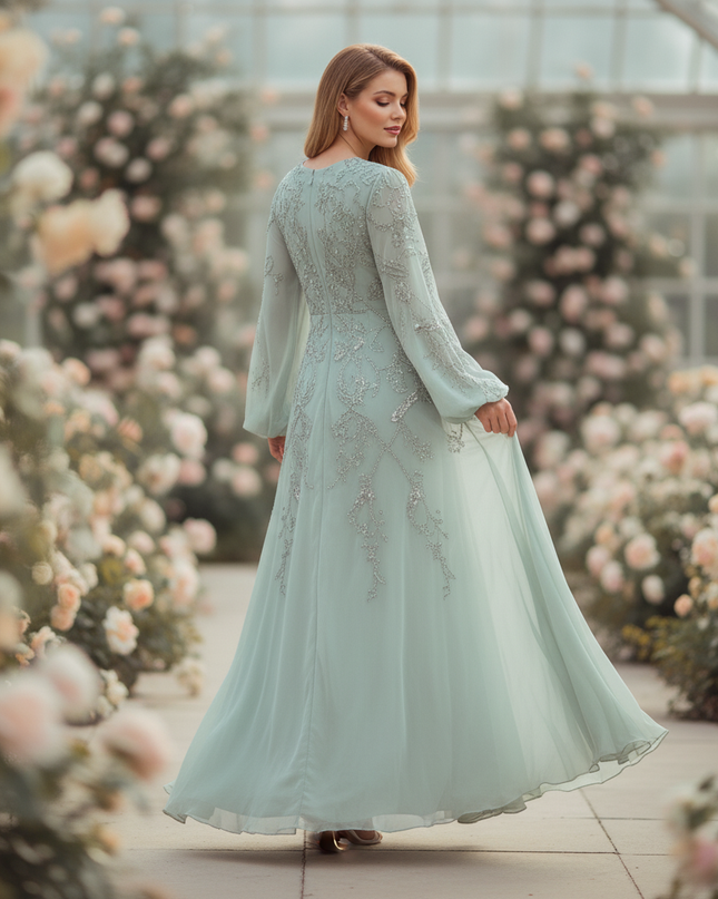 Festliches langes Chiffonkleid in Gruen - Ansicht 2