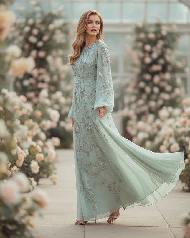 Festliches langes Chiffonkleid in Gruen - Ansicht 3