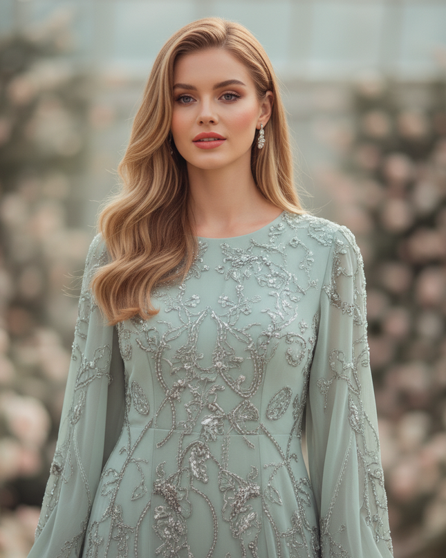 Festliches langes Chiffonkleid in Gruen - Ansicht 4