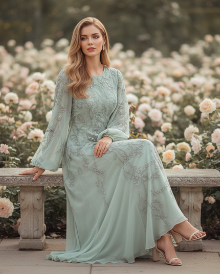 Festliches langes Chiffonkleid in Gruen - Ansicht 5